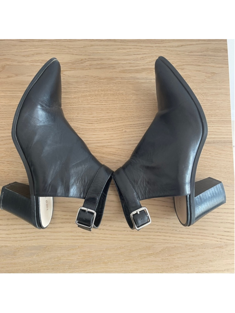 Nine West Black leather Heeled open back booties with Slingback Design chunky - Picture 5 of 8